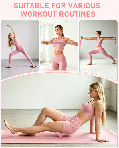 22 Pcs Pilates Fitness Kit for Women, Spopal Home Pilates Ring Set with Yoga Ball, 5-Level Resistance Band, Grip Socks, Pilates Set for Beginners, Gym Workouts, Full-Body Muscle Tranning-Pink