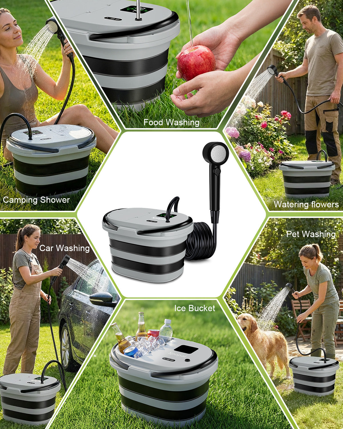Spopal Portable Integrated Camping Shower with 20L Bucket