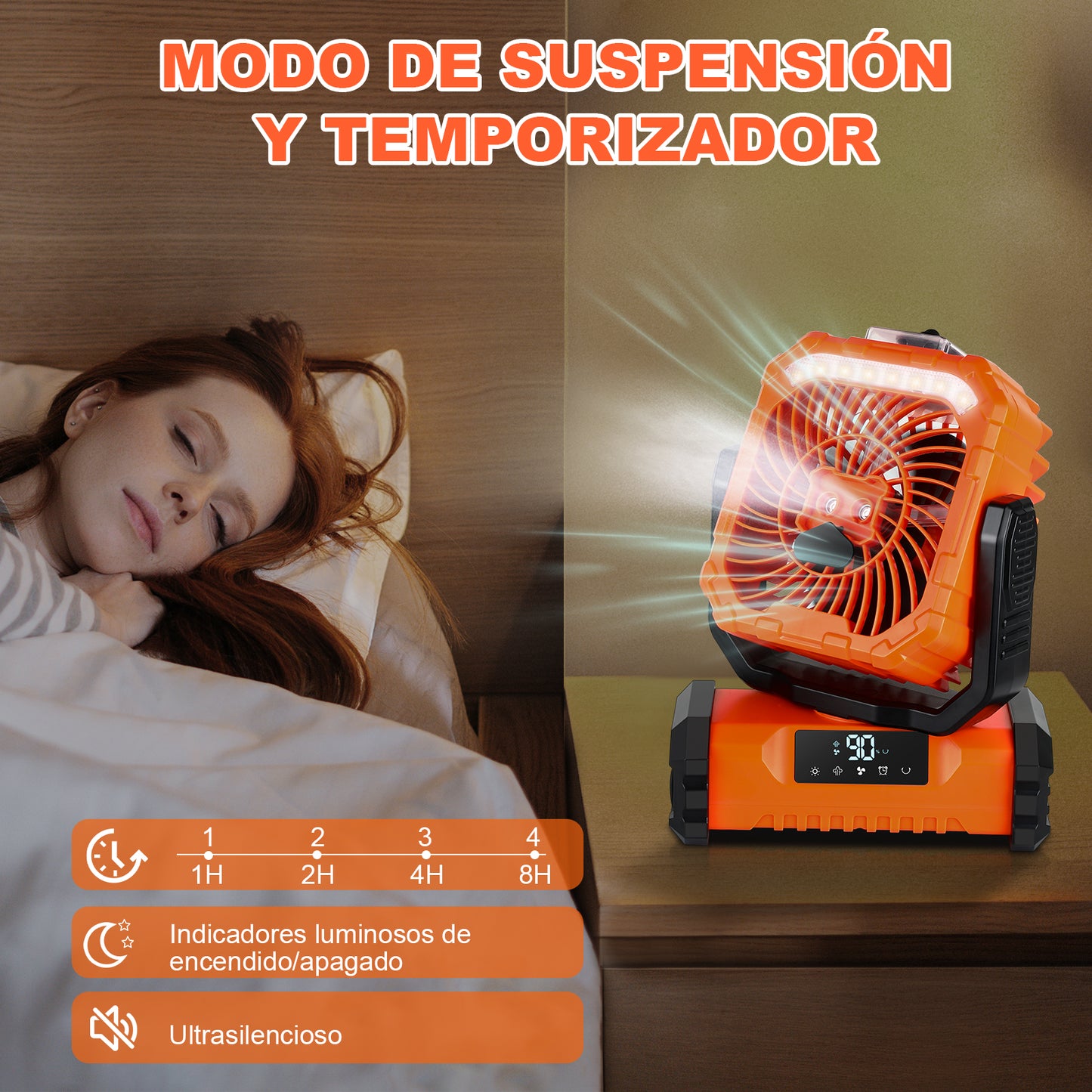 Spopal Ventilador Portátil Recargable con Spray, 20000mAh, 5 Velocidades y Gancho 360°, Luz LED Multifunción, Temporizador, Control Remoto, Modo Silencioso, para Camping, Playa, Hogar