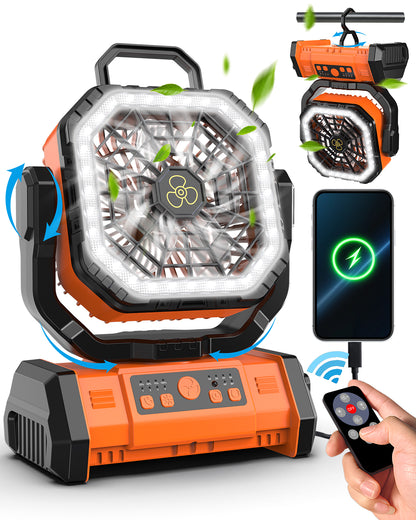 Outdoor Camping Fan Light, 3 in 1 Rechargeable Battery Fan, Portable Power Bank Fan for Tents, Outdoor Camping, Office