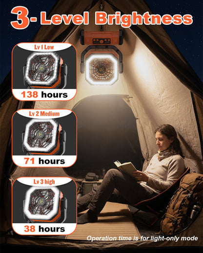 Outdoor Camping Fan Light, 3 in 1 Rechargeable Battery Fan, Portable Power Bank Fan for Tents, Outdoor Camping, Office