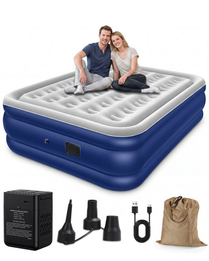 Queen Size Air Bed, [Quick Self-Inflation/Deflation] Spopal Inflatable Bed with 2600mAh Automatic Air Pump, Air Mattress, Comfortable Flocked Surface for Guest Home Camping (200x152x40cm)