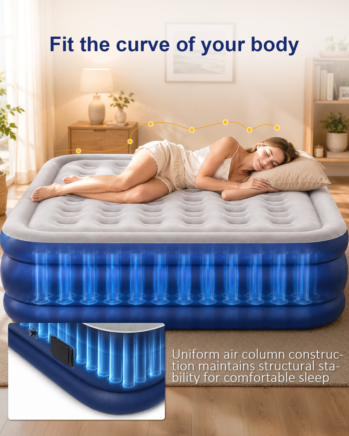 Queen Size Air Bed, [Quick Self-Inflation/Deflation] Spopal Inflatable Bed with 2600mAh Automatic Air Pump, Air Mattress, Comfortable Flocked Surface for Guest Home Camping (200x152x40cm)