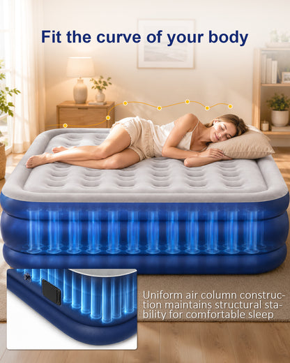 Queen Size Air Bed, [Quick Self-Inflation/Deflation] Spopal Inflatable Bed with 2600mAh Automatic Air Pump, Air Mattress, Comfortable Flocked Surface for Guest Home Camping (200x152x40cm)