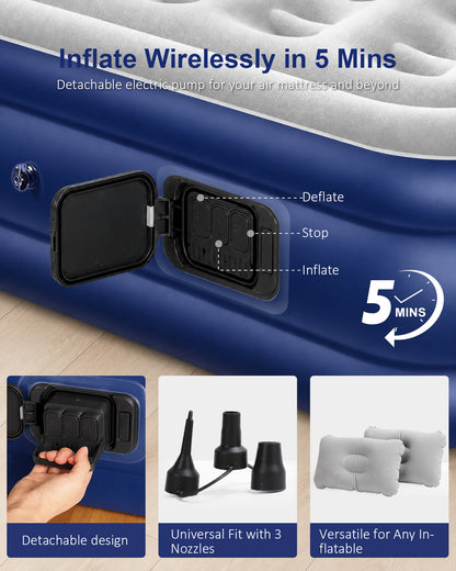Queen Size Air Bed, [Quick Self-Inflation/Deflation] Spopal Inflatable Bed with 2600mAh Automatic Air Pump, Air Mattress, Comfortable Flocked Surface for Guest Home Camping (200x152x40cm)