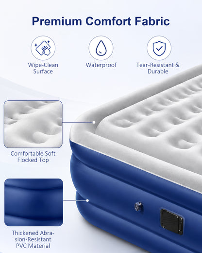 Queen Size Air Bed, [Quick Self-Inflation/Deflation] Spopal Inflatable Bed with 2600mAh Automatic Air Pump, Air Mattress, Comfortable Flocked Surface for Guest Home Camping (200x152x40cm)