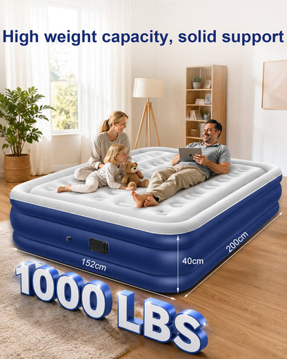 Queen Size Air Bed, [Quick Self-Inflation/Deflation] Spopal Inflatable Bed with 2600mAh Automatic Air Pump, Air Mattress, Comfortable Flocked Surface for Guest Home Camping (200x152x40cm)