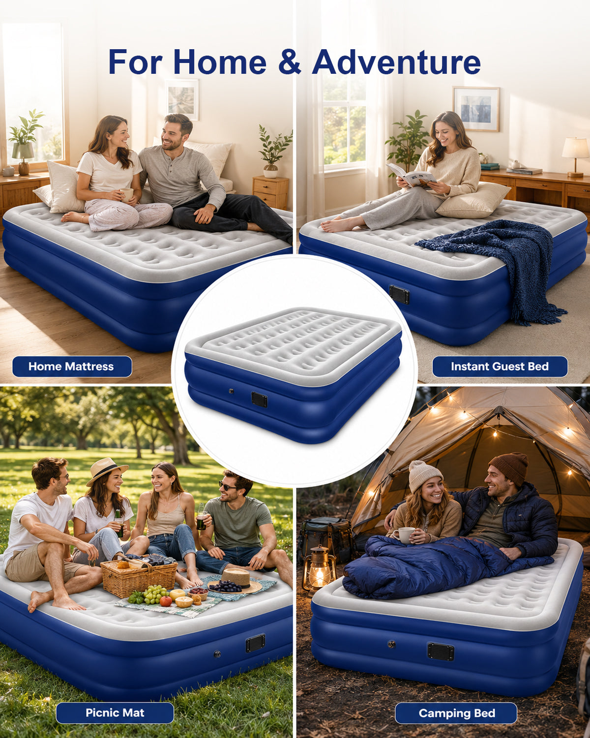 Queen Size Air Bed, [Quick Self-Inflation/Deflation] Spopal Inflatable Bed with 2600mAh Automatic Air Pump, Air Mattress, Comfortable Flocked Surface for Guest Home Camping (200x152x40cm)