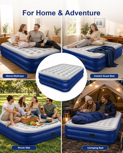 Queen Size Air Bed, [Quick Self-Inflation/Deflation] Spopal Inflatable Bed with 2600mAh Automatic Air Pump, Air Mattress, Comfortable Flocked Surface for Guest Home Camping (200x152x40cm)