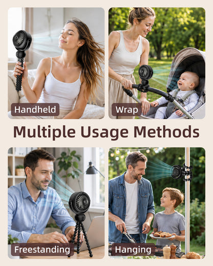 Portable Stroller Fan, [3 Night Light Modes/LED Screen] Spopal Baby Pram Fan, 1–100 Speeds, 120° Automatic Rotation, 4000mAh Rechargeable Fans for Stroller, Car Seats, Cribs, Travel-Black