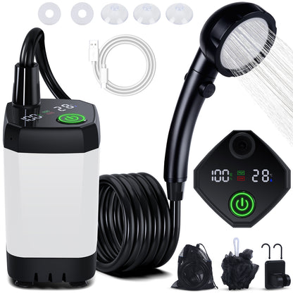 Portable Shower for Camping, [Long-Lasting] Spopal 6000mAh Rechargeable Camping Shower with Intelligent LED Display, 4 Spray Modes, IPX7 Waterproof Outdoor Camp Pump for Hiking, Travel, Car, Pet