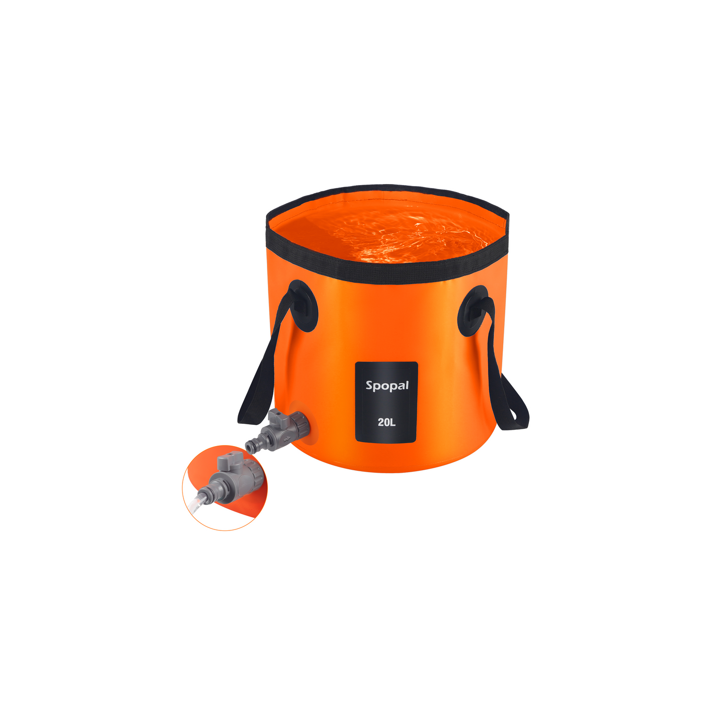 Spopal Portable Collapsible Bucket with Tap, 5.2 Gallon (20L) with Handle for Water Storage, Outdoor Ultra Light Water Container Suitable for Gardening, Fishing, Hiking, Pet Washing, Camping-Orange