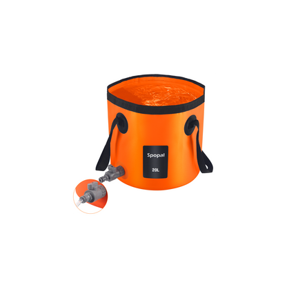Spopal Portable Collapsible Bucket with Tap, 5.2 Gallon (20L) with Handle for Water Storage, Outdoor Ultra Light Water Container Suitable for Gardening, Fishing, Hiking, Pet Washing, Camping-Orange