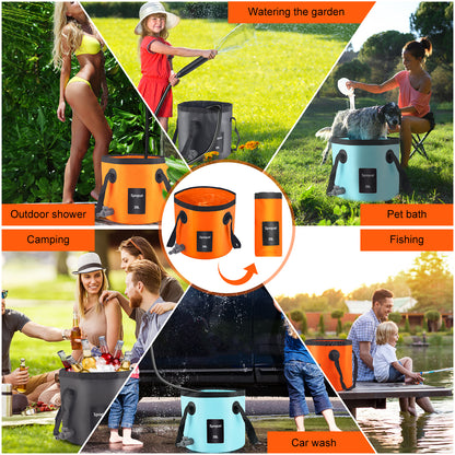 Spopal Portable Collapsible Bucket with Tap, 5.2 Gallon (20L) with Handle for Water Storage, Outdoor Ultra Light Water Container Suitable for Gardening, Fishing, Hiking, Pet Washing, Camping-Orange
