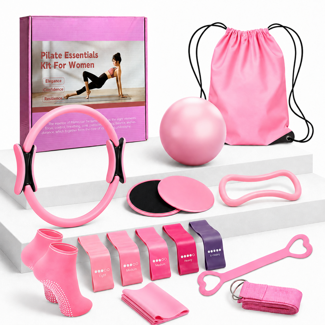 15 Pcs Pilates Kit for Women, [Gift for Women] Spopal Better Me Pilates Kit with Yoga Ball, Ring, Resistance Bands, Sliding Disks, Pilate Essential Equipment for Home, Including Workout Guide