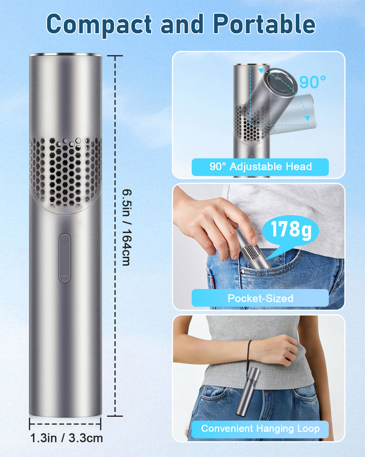 Spopal Portable Handheld Fan, 20750RPM Mini Turbo Fan Handheld Foldable with 199-Speed, Up to 11H Runtime, LED Display for Travel Outdoor