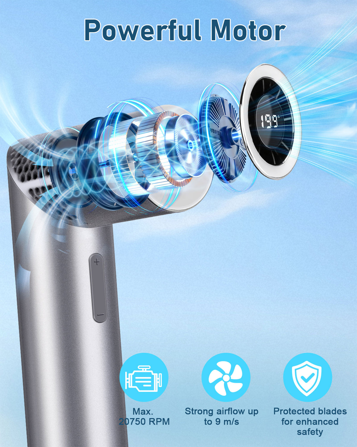 Spopal Portable Handheld Fan, 20750RPM Mini Turbo Fan Handheld Foldable with 199-Speed, Up to 11H Runtime, LED Display for Travel Outdoor