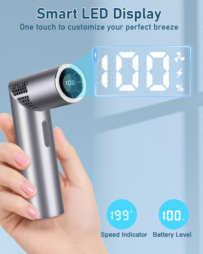Spopal Portable Handheld Fan, 20750RPM Mini Turbo Fan Handheld Foldable with 199-Speed, Up to 11H Runtime, LED Display for Travel Outdoor