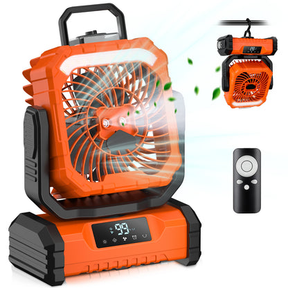 Spopal Ventilador Portátil Recargable con Spray, 20000mAh, 5 Velocidades y Gancho 360°, Luz LED Multifunción, Temporizador, Control Remoto, Modo Silencioso, para Camping, Playa, Hogar
