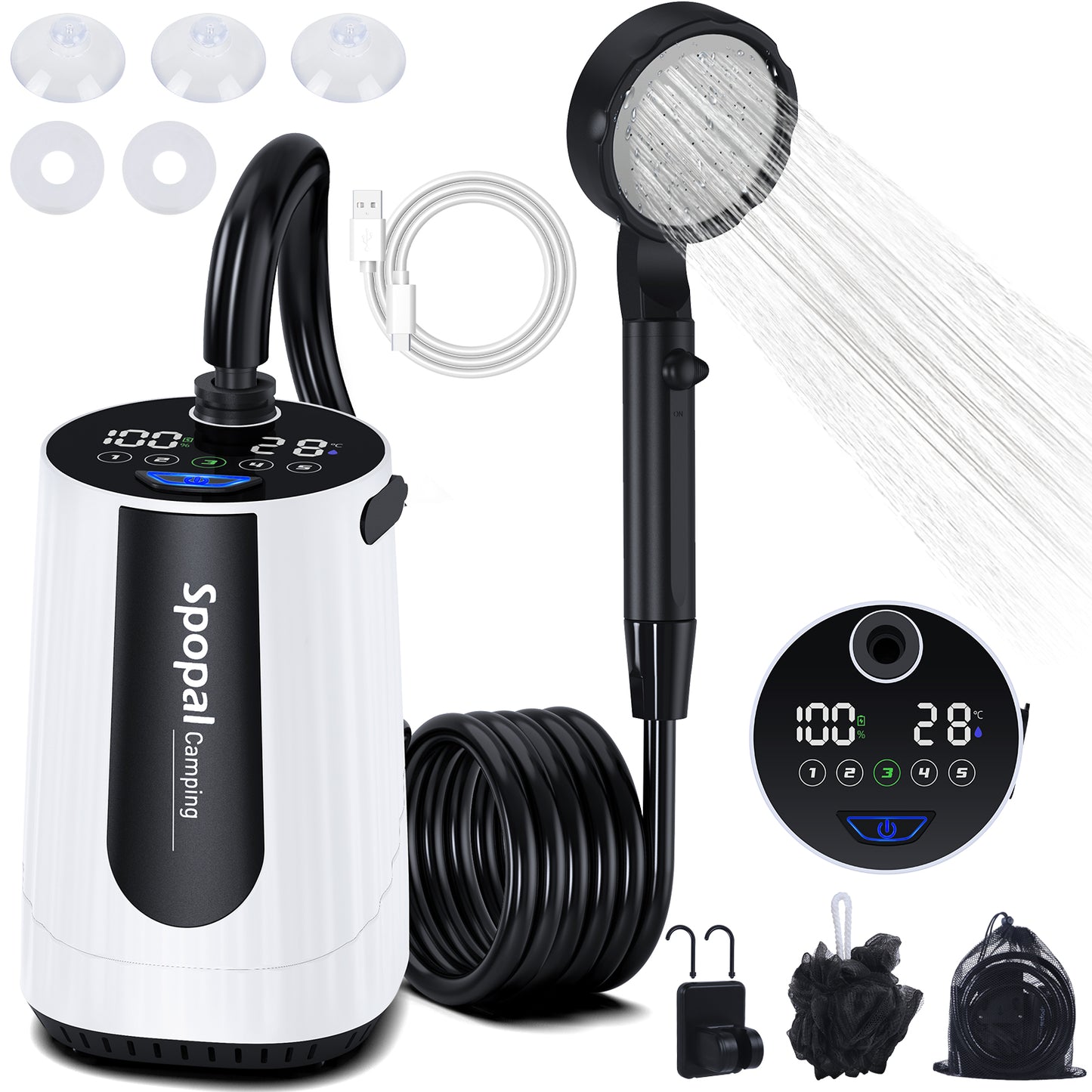 Spopal 10000mAh Rechargeable Camping Shower White