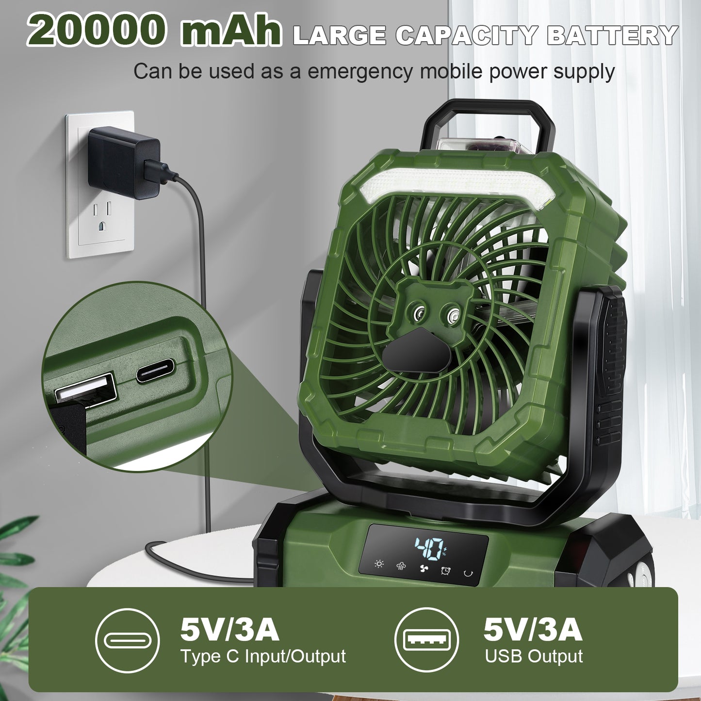Spopal 20000mAh Portable Tent Fan