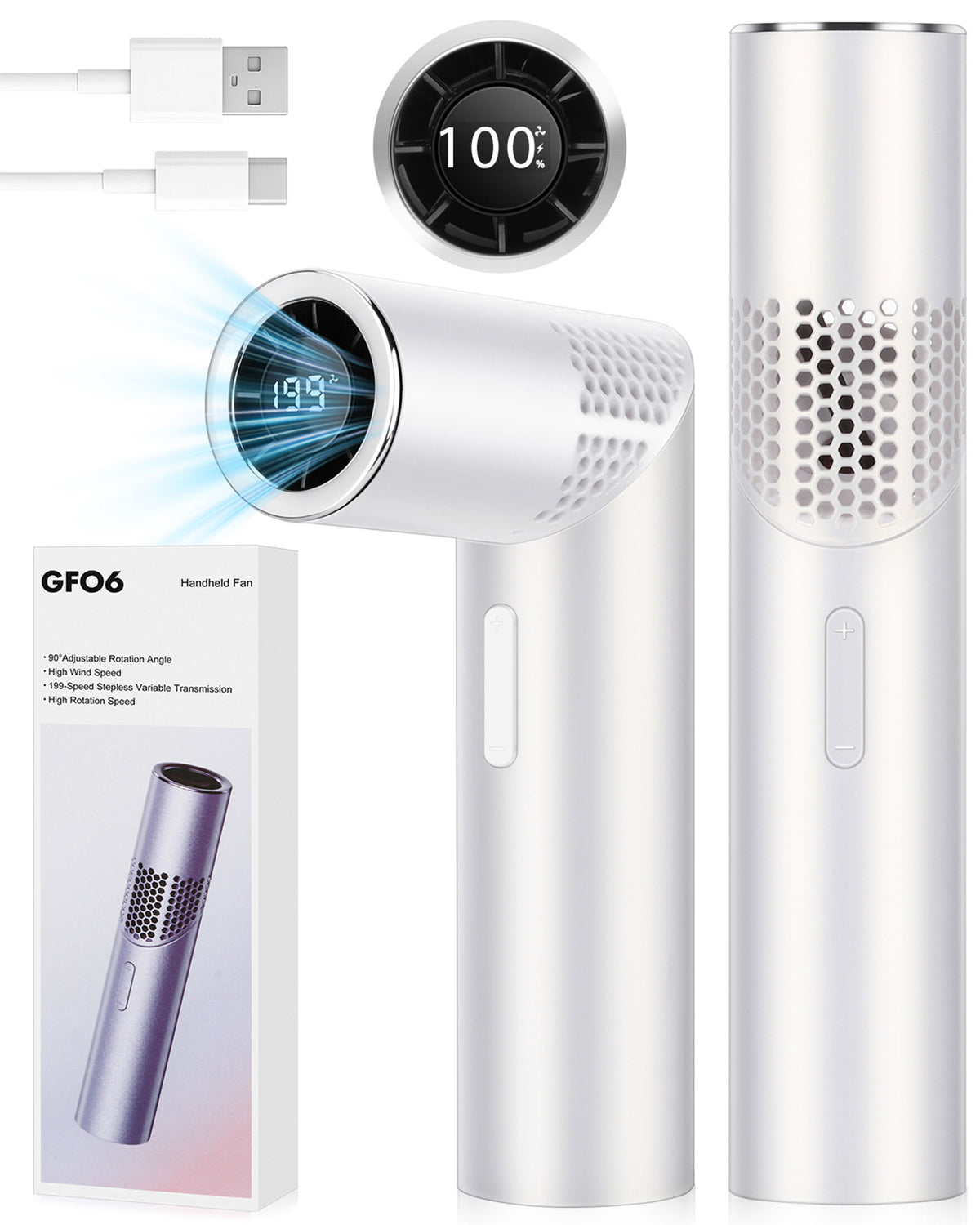 Spopal Portable Handheld Fan, 20750RPM Mini Turbo Fan Handheld Foldable with 199-Speed, Up to 11H Runtime, LED Display for Travel Outdoor