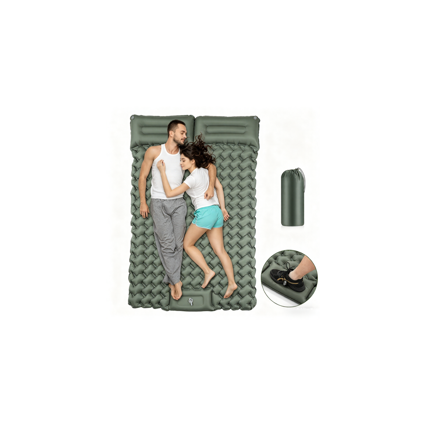 Double Camping Mattress Sleeping Mat, [Bearing 400KG] [Built-In Foot Pump with Pillow] Spopal Inflatable Backpacking Camping Mat, Protable Lightweight Sleeping Pad, for Beach Camping, Vacation, Hiking