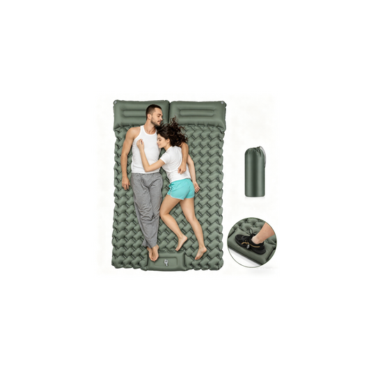 Double Camping Mattress Sleeping Mat, [Bearing 400KG] [Built-In Foot Pump with Pillow] Spopal Inflatable Backpacking Camping Mat, Protable Lightweight Sleeping Pad, for Beach Camping, Vacation, Hiking